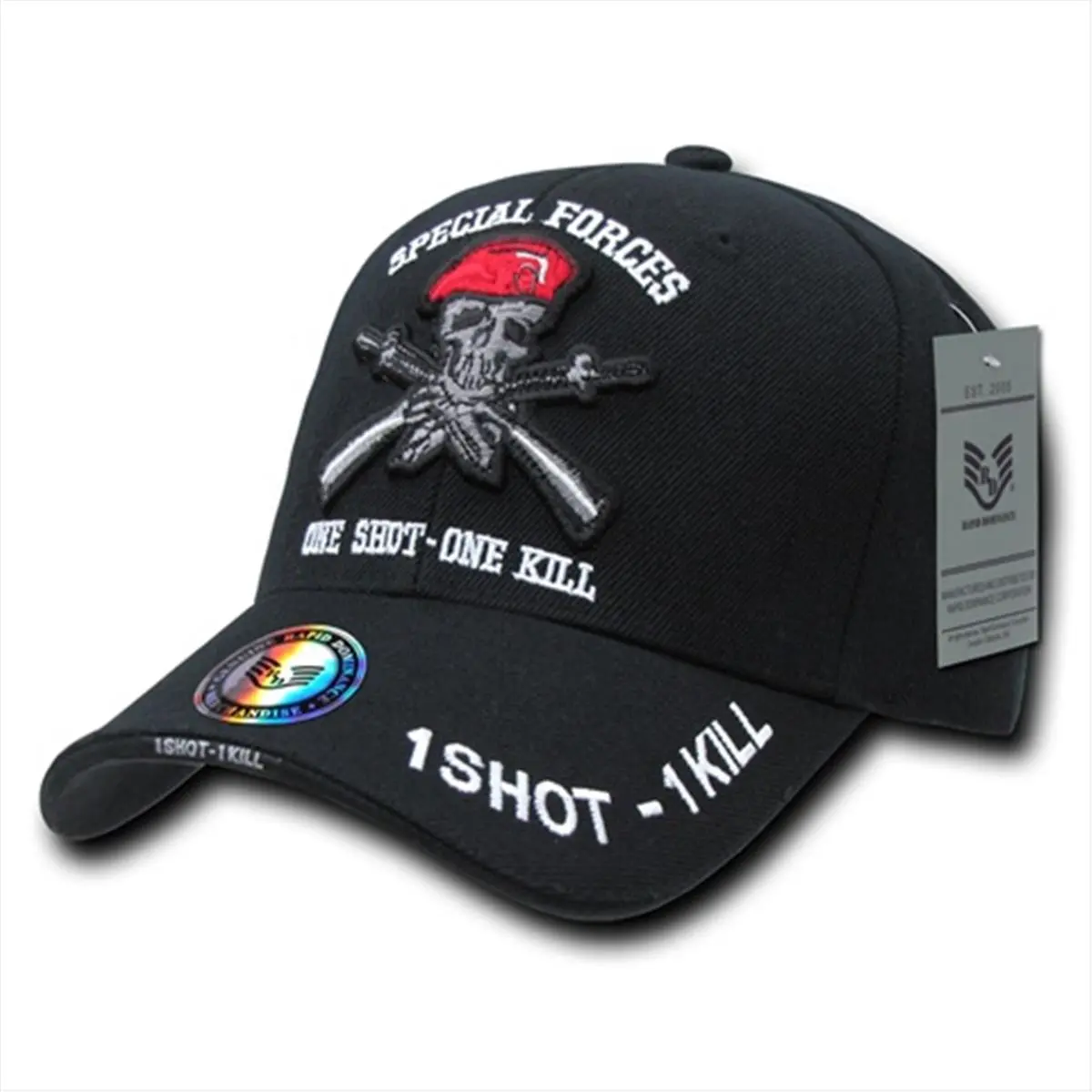 212 MAIN Deluxe Embroidered Military Baseball Cap - Rapid Dominance Design, 1 Shot 1 Kill Graphic, Black Casual Fashion Accessory, Embroidered Baseball Cap