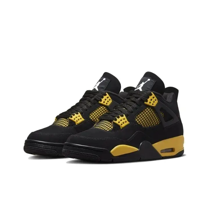 Unisex Retro 4 Thunder Black Yellow Basketball Shoes Mid Top Cushion Outsole Street Daily Sneakers With Original Box