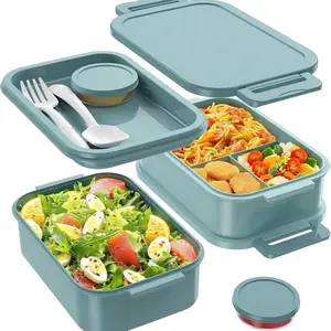 72oz Stackable Bento Box for Adults, Leak-Proof 3-Layer Lunchbox with Utensils, Green