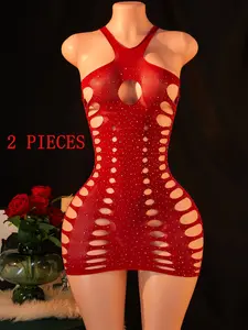 Women's Sexy One-Piece Dress, Stretchy Bodycon Fit, Cutout Sheer Lingerie, Exotic Round Cutout Nightclub Party, Elegant Evening Wear
