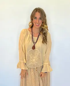 Jaded Gypsy Celestial Drift | Boho Crochet Cotton Blouse