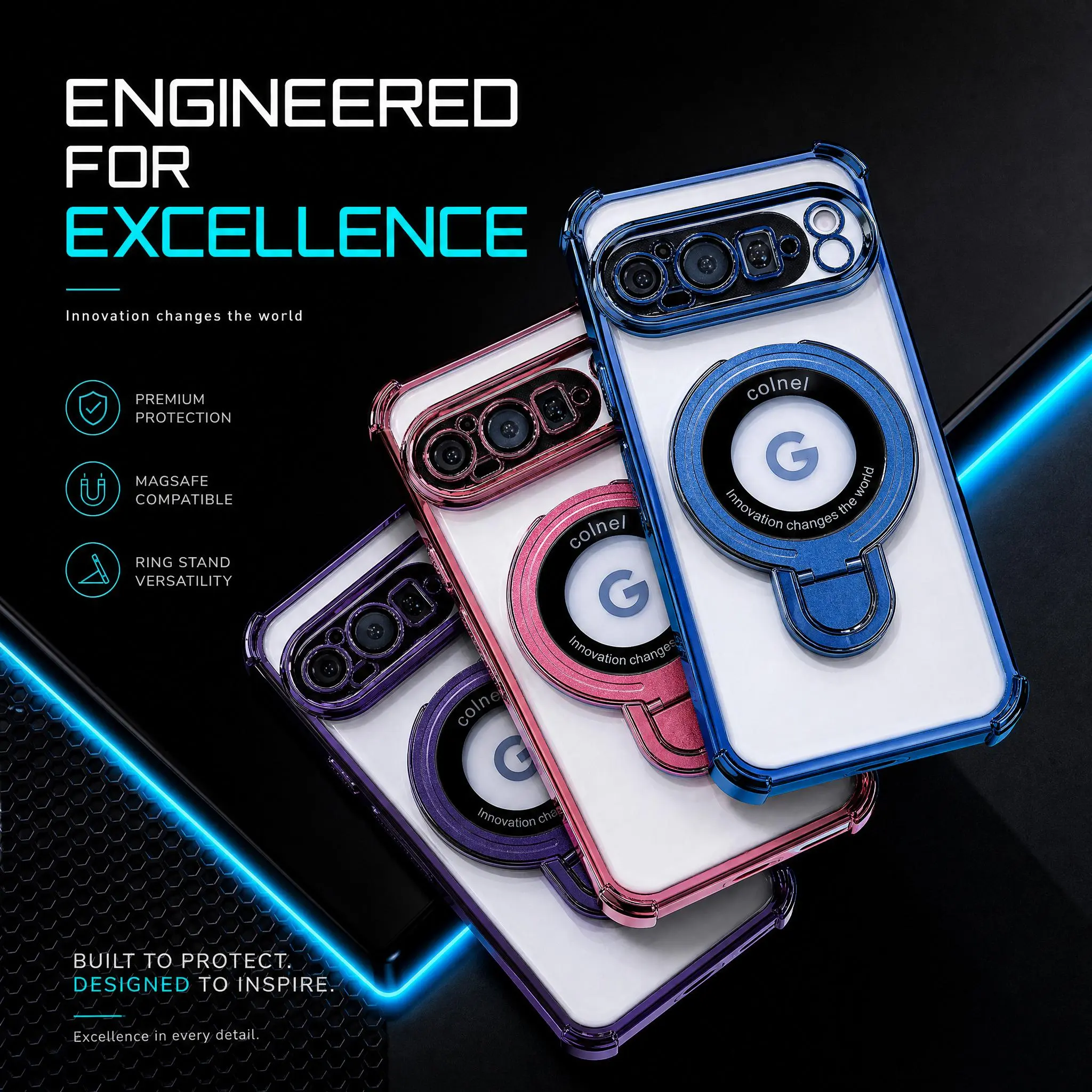 【For Google Pixel 9 Series】Luxury Plating Ring Stand Clear Case For Google Pixel 8、9、10 Series, Shockproof Corner Protection For Pixel 9 9A 9Pro 9ProXL fashion gift,anti-drop case,anti-drop protection #USDDSJQNQBCXXYKBLACK