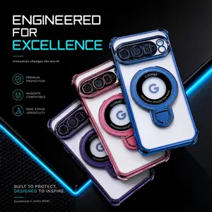 Luxury Plating Magnetic Ring Stand Clear Case For Google Pixel 9 Series, Shockproof Corner Protection For Pixel 9 9A 9Pro 9ProXL fashion gift,anti-drop case,anti-drop protection #USDDSJQNQBCXXYKBLACK