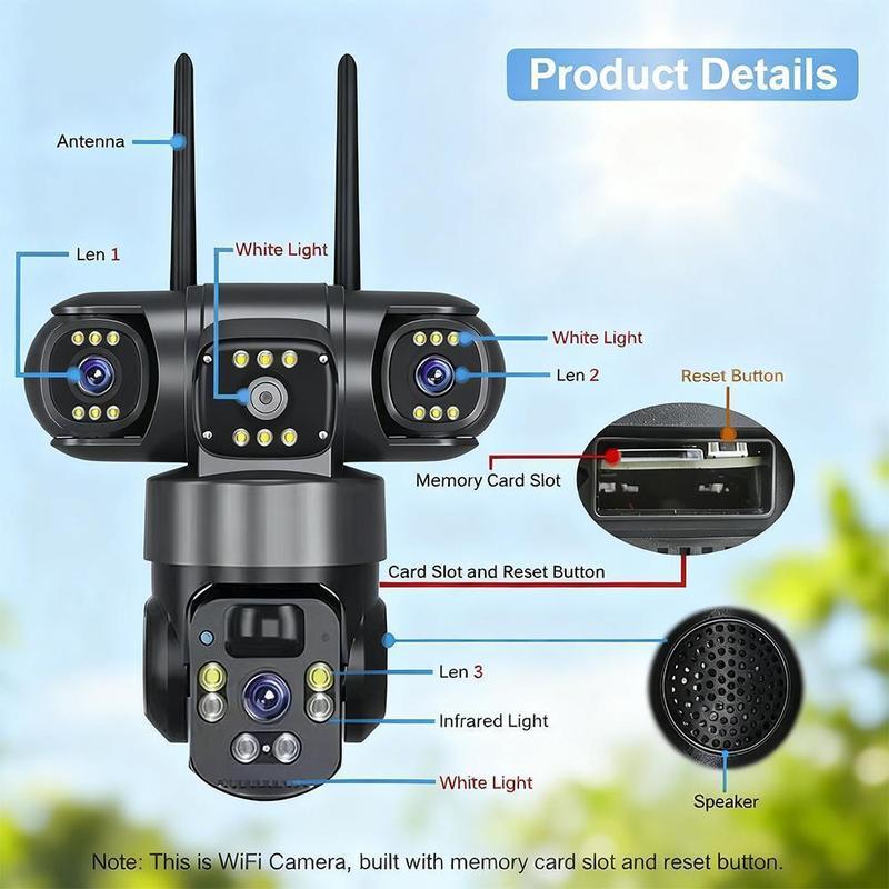10X Zoom 3 Lens 6K 9MP Wireless WiFi Outdoor Security Camera - 360 PTZ, IP66 Waterproof, Color Night Vision, 2-Way Talk & Motion Tracking | for Valentine’s Day Gift