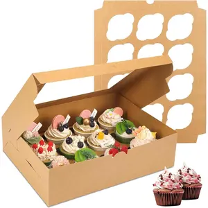 20 Sets Cupcake Boxes, 12 Count Cupcake Containers with Window, for Birthday Holiday Party Wedding Bakery Supplies,13 x 10 x 3.5 Inches
