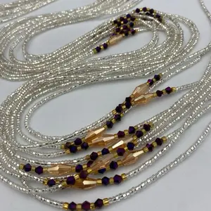 Tiktok waist beads Silver Waist Beads- Tie On - Body Jewelry-    African Waist Bead- Plus size  Friendly 45"-50" Long