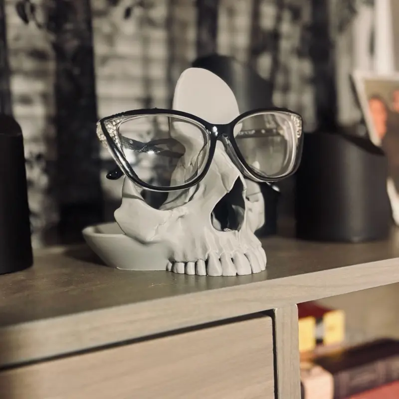 Skull Glasses Holder & Multi-Purpose Catch-All Tray for Home, Office Desk Organization