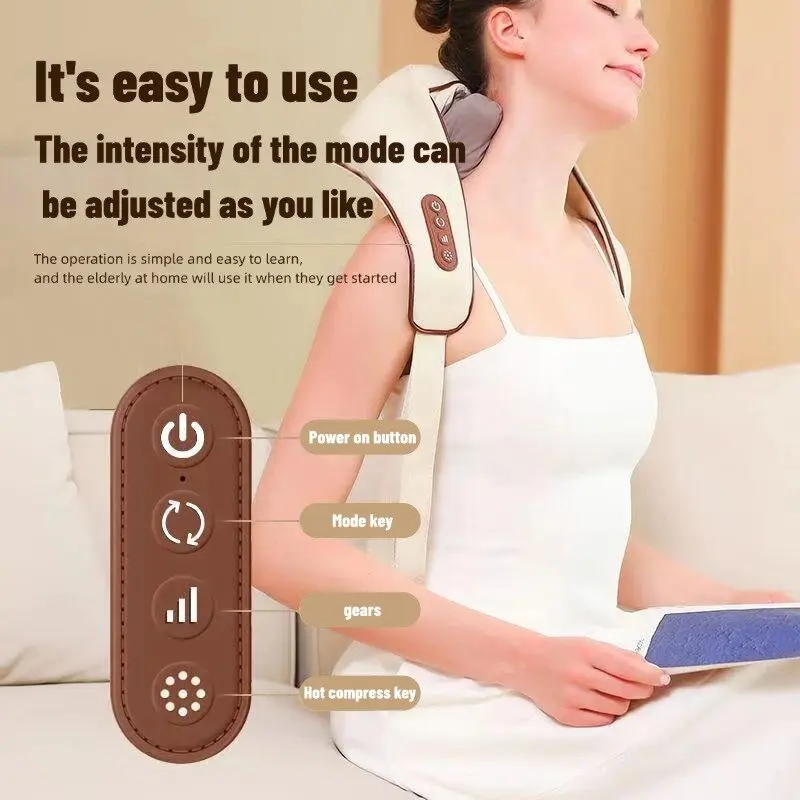 Adjustable Intensity Heated Shiatsu Shoulder Massager, Neck, Back and Shoulder Electric Massage Shawl, Relaxing Gifts for Home and Office Use Comfort