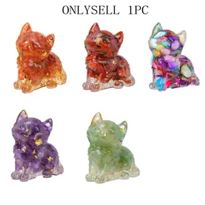 Natural Crystal Cat Figurines, Resin Drop Glue Cats, Sleeping Kitty Decorations, Home & Car Ornaments, Lucky Charm Accessories, Crystal Carvings