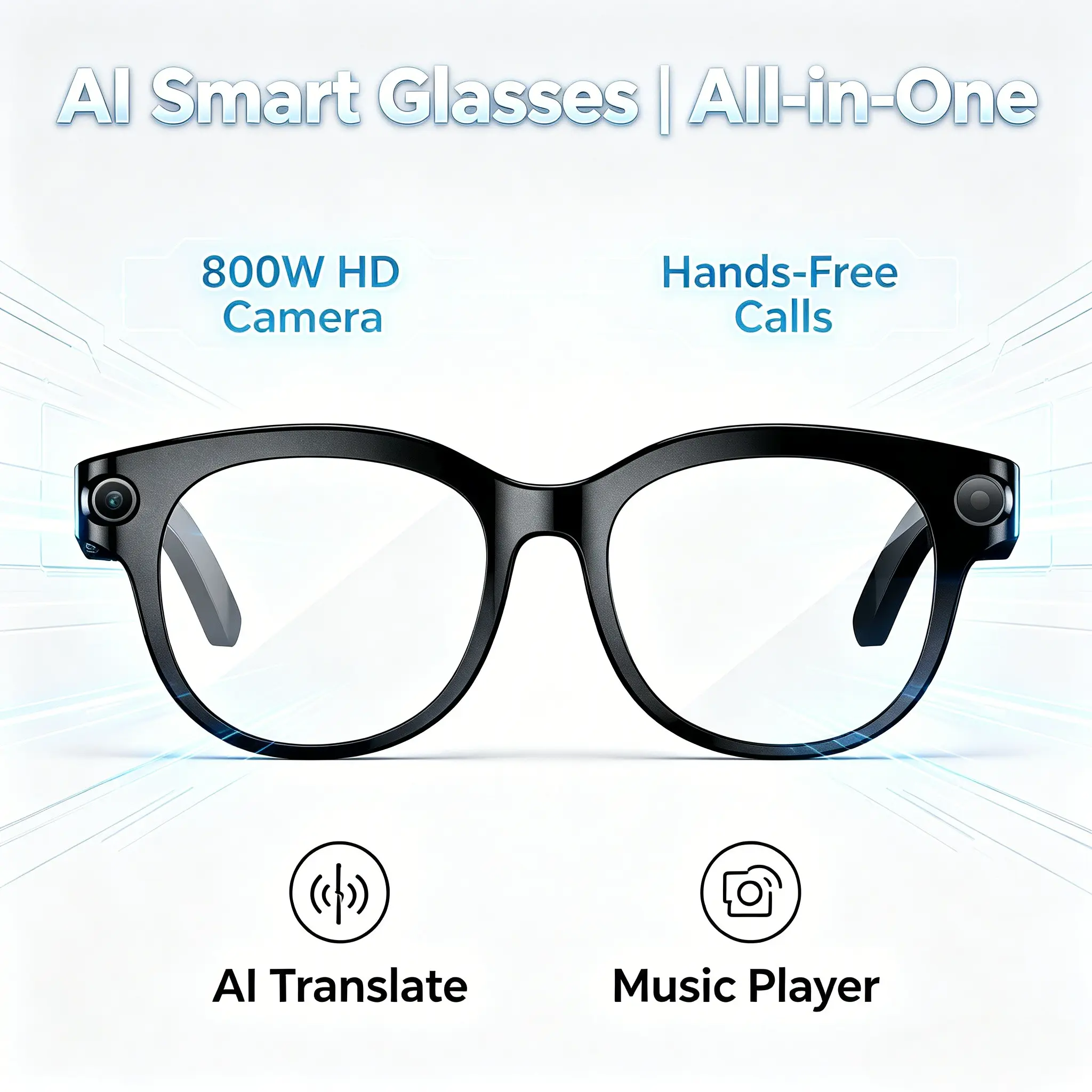 Smart Bluetooth Glasses, Smart Camera Glasses with Audio Recording, HD Video & Photo Capture, Multilingual Translation, Wireless Hands-Free Call & Music, Dust-Proof & Waterproof