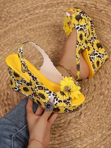 Women's Sunflower Buckle Fish Mouth Sandals, New Arrival 2026, Comfortable Slip-On Shoes, Fashion Summer Footwear, Leopard Print Sandals