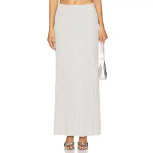525 America Spencer Lurex Pleated Maxi Skirt in Glacier Grey