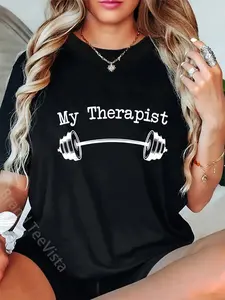 100% Cotton My Therapist (Barbell) Funny Workout Weight Lifting Tshirts T-Shirt