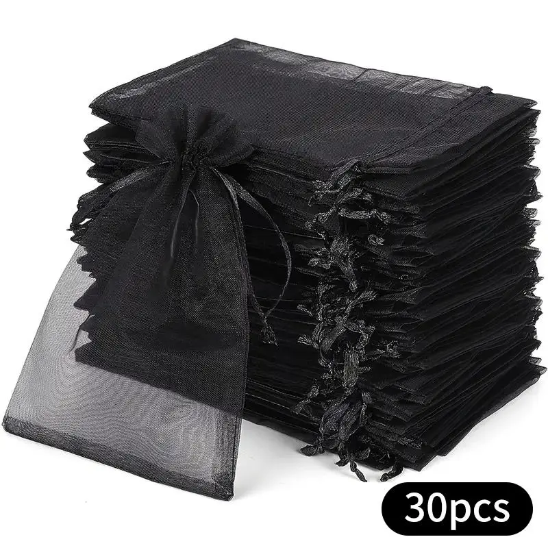 Solid Color Mesh Bag with Rope (30pcs/100pcs), Jewelry Storage Bag, Wedding Party Gift Bag, Household Bag for Daily Use