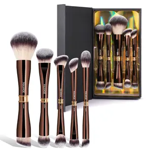 MAANGE 5 Counts Dual-ended Aluminum Makeup Brushes Set in Gift Box for Foundation Contour Powder Blush Eyeshadow Concealer Cosmetics Blending Tool Beauty Kit