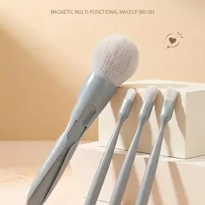 4-in-1 Magnetic Makeup Brush Set, Portable Travel Cosmetic Tool with Ultra-Soft Vegan Bristles, Perfect for On-The-Go Touchups