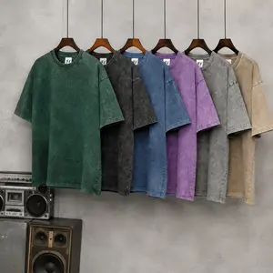 3 Pack Oversized 260GSM Heavyweight Cotton T-Shirts Unisex Acid Wash Snow Wash Vintage Plain Crew Neck Tees