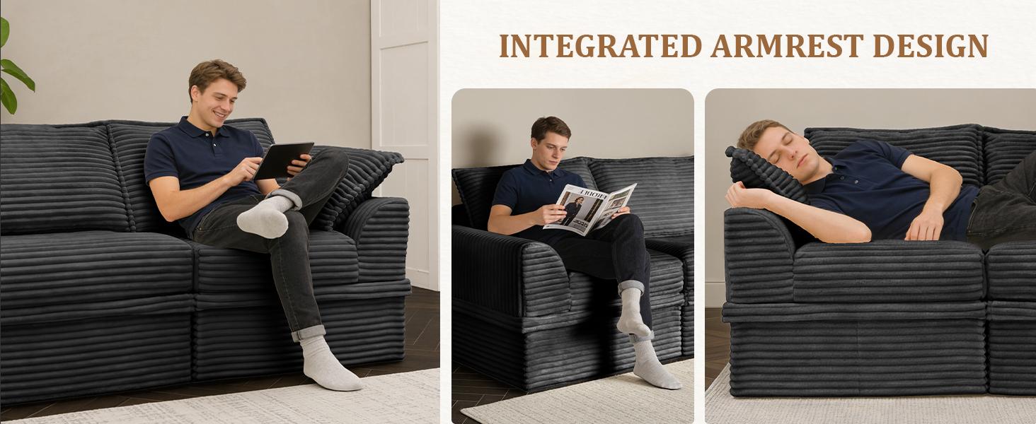 【4 Packages Shipping】NABUMI 142” Oversized Modular Sectional Sofa with Storage, Extra Deep&High Seat Corduroy Cloud Couch, 5 Seater U Shaped Couch, Ergonomic Memory Foam, Free Combination, Tool-Free Assembly, Black, Beige, Dark Gray, Green