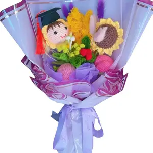 Handmade Graduation Bouquet with Colorful Flowers, Decorative Elements, and Ribbon