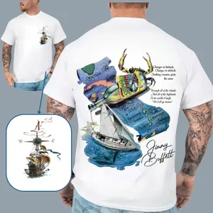 Women's Classic Casual Stretch Cotton-Spandex Tweed T-Shirt - Soft Round Neck, Short Sleeve, Nautical Sailboat Design, Jimmy Buffett Vintage Music Tee, Caribbean Soul, Unisex Top, Tshirt