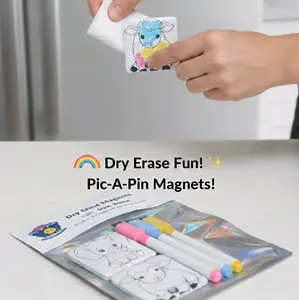 2 2x2 square adorable animal image Magnet Kit with 3 Dry Erase Markers Set