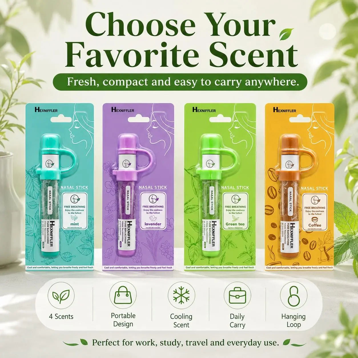 Pocket Aroma Stick, Portable Refreshing Fragrance Accessory, Compact Travel Companion for Home, Work, Study & Daily Use, Available in 4 Scents