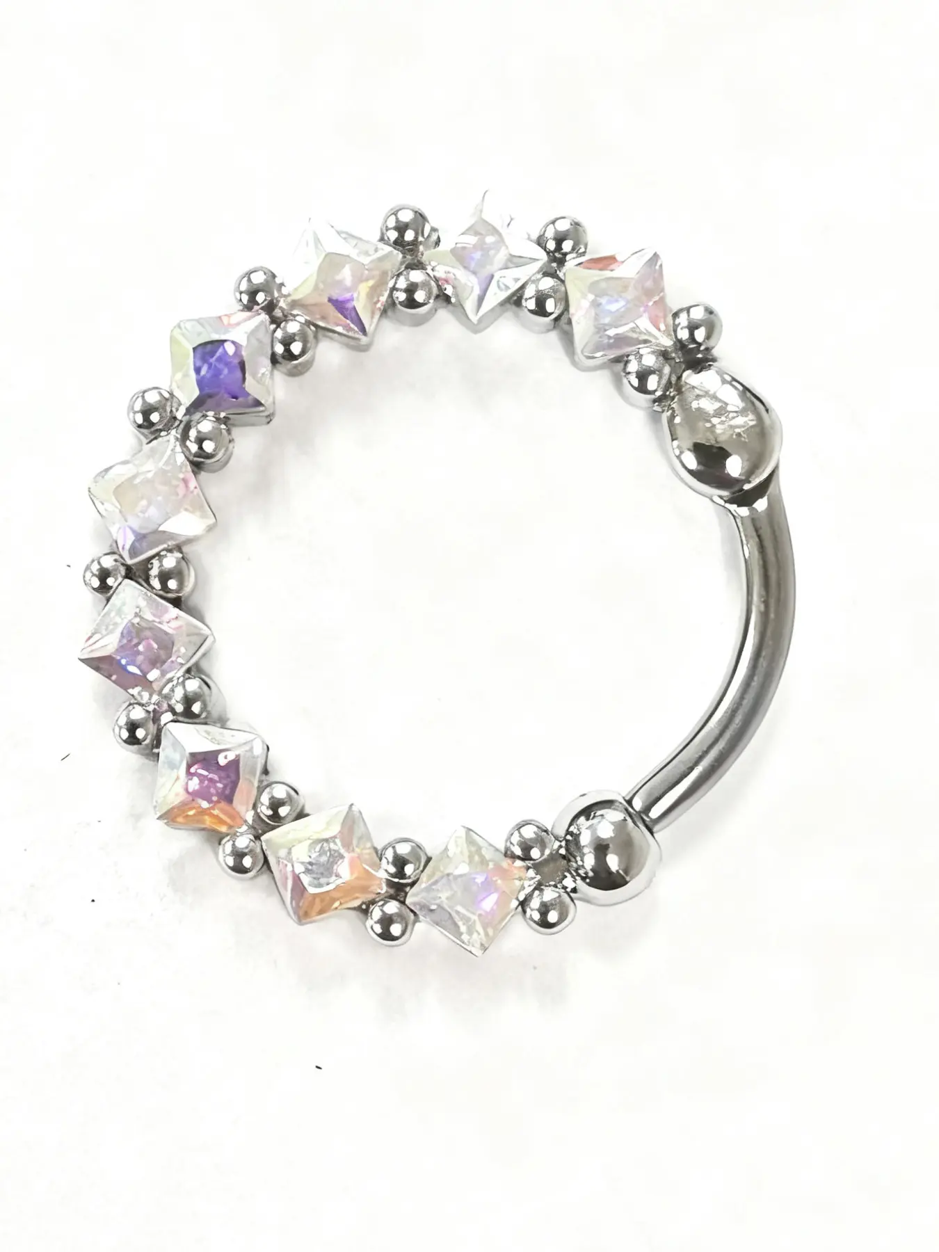 16g Septum Ring 316L Surgical Steel, 9 Colorful Square Cz Daisy Piercing Jewelry, Ear Rings Nose Rings Hoops, Metal Oxidized Cubic Zirconia