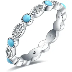 925-Sterling- Turquoise Eterniry Ring for Women - Stackable Band Rings Evil-Eye  Birthday Mothers Day Gifts for Mom Daughter Wife