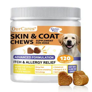 OurCares Salmon Oil for Dogs Skin and Coat Omega 3，6，9 Fish Oil Chews Dog Allergy Relief Chews Itch Relief Supplement Chicken Flavor - 120 Soft Chews Pet Daily Chewable
