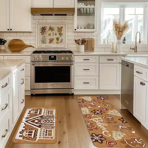 2pcs/3pcs Kitchen Mat Set - Christmas Gingerbread Man Design for Home Decoration, Plush Carpet Suitable for Sink, Bedroom, Living Room, And Dining Area. festive christmas kitchen rug