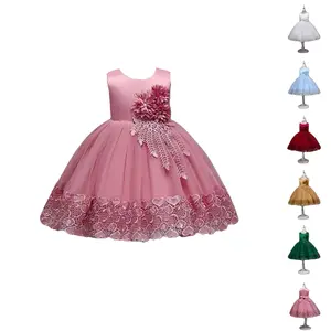 Beading Applique Kids Clothes 0006 White Flower Girls Frock Ball Gown Pageant Children Elegant Princess Prom Host Formal Evening Party Cocktail Dress 2-10Y