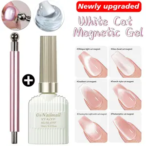 2pcs White Cat Eye Gel Set, Ultra Shine Flawless Soak off UV Gel Nail Art Varnish, Full Coverage Nail Manicure Gel, Professional Salon Nail Polish