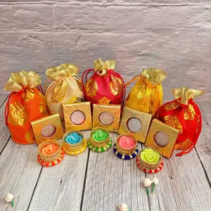 LoveNspire Diwali Gift Hamper - Brocade Potli, Silver Coin Set, Festive Light - Unisex Family Wedding & Festive Occasion Gifts, Traditional Home Supplies