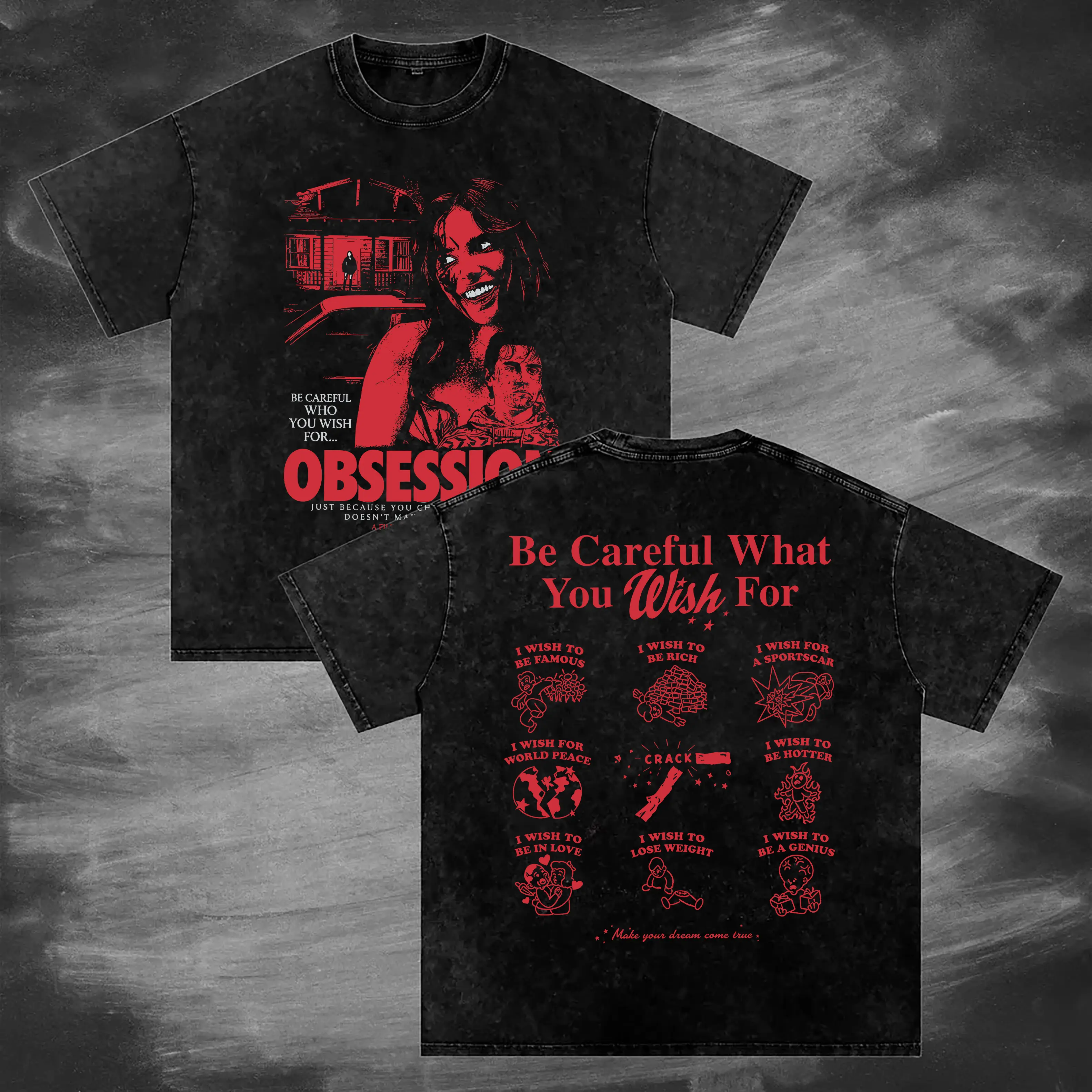 Retro Obsession Graphic 2-sided Shirt, One Wish Willow Horror Film T-Shirt, Be Careful What You Wish Graphic Tee, Horror Movie Shirt Gift