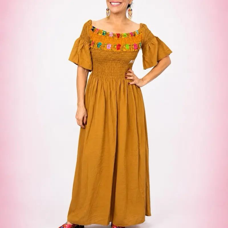 Vestido Jasmine  largo  - Handmade Embroidered Dress in Oaxaca handmade in Mexico - bordado a manoo - mexican dress - vestido mexicano Women's Casual Handmade Embroidered rayon