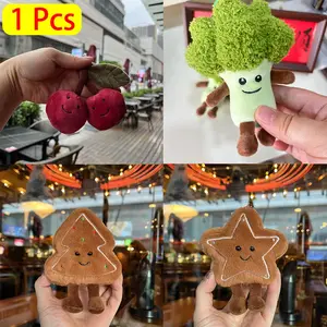 Fun Fruit Plush Hanging Decorations, Soft Adorable Cherry Broccoli Christmas Star Doll Toys, Backpack Accessories Keychain Gifts