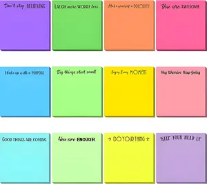 12 Pcs Inspirational Sticky Notes 3x3 – Motivational Notepads with Positive Quotes, Fun Gifts for Teachers, Nurses, Coworkers & Students