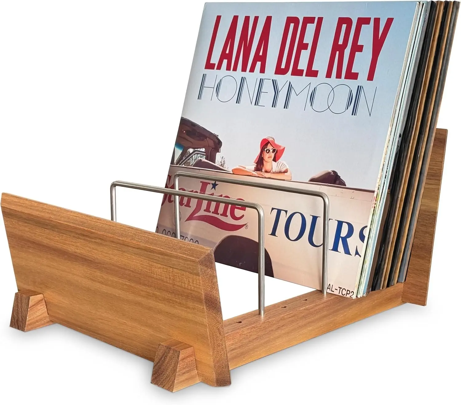 Vinyl Record Storage Holder & Album Holder - Solid Acacia Wood & Stainless Steel, Record Album Storage for 50-75 LPs, Adjustable Display Stand, Eco-Friendly Gift for Vinyl Lovers