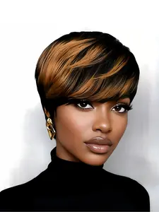 Pixie Cut Human Hair Wigs, Burgundy Natural, Short Straight Wig for Women, Daily Party Cosplay Gift Use