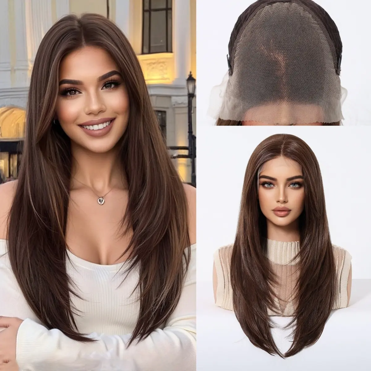 Women's European Look Synthetic Lace Front Wig - 13*6 Large Area Lace Fronts, Wavy Bangs, Gradual Shade Granny Gray, Relaxed Curls, Full Coverage Full Head Cover, Synthetic Lace Wigs Ombre Wavy Wigs Stylist Friendly Wig Spiral Curly Wig