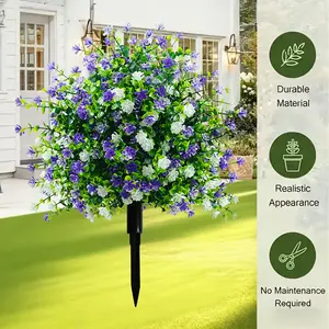 1pc 21.6-Inch Artificial Violet Ground Insert Tree with Ground Stakes, UV-Resistant Faux Eucalyptus Shrub, Outdoor Artificial Flowers, for Indoor & Outdoor Decor, Home, Hotel, Garden, Wedding Scenes, Floor Placement, Realistic Flower
