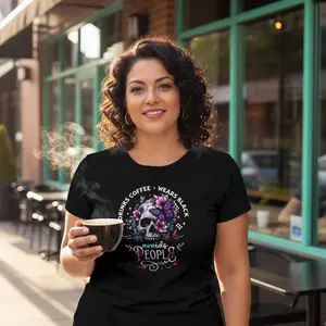 Drinks Women's Black Streetwear Skull Short-Sleeve Feminine Fashion T-Shirt, Shortsleeve, Lady, Casual