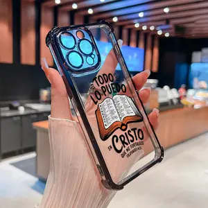 Four Corner Anti-Fall Bible Verse Aesthetic Christian Pattern Phone Case for iPhone 16 Pro Max 15 Plus 14 13 12 11 E Shockproof Transparent Electroplated Protective Cover.QXA857
