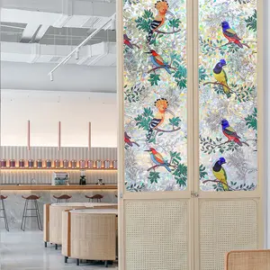 1pc (44.5*100cm) 3D Rainbow Tree Branch Bird Pattern Removable Window Cling, 100% Blackout and UV Protection - Window Privacy Film, Window Cling Film, Privacy Window Film - Static Adsorption Glass Film - Heat Insulation and UV Protection