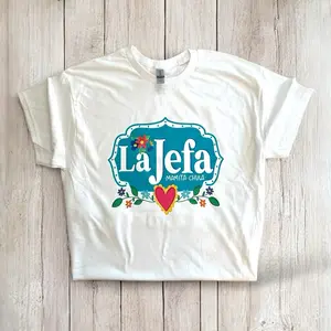 La Jefa Women's T-Shirt - White Design with "La Jefa" Text & Floral Accents - Womenswear, Top