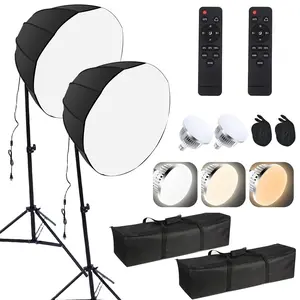2 Sets Photography Lights Kit with 85W Energy-Saving Bulb and Remote Control for Live Streaming Portrait