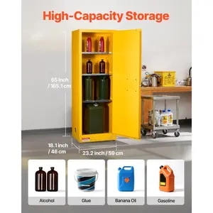 VEVOR Flammable Cabinet, 23.2x 18.1x 65.0 inch, 23 Gallon Flammable Storage Cabinet with Adjustable Shelf, Cold-Rolled and Galvanized Steel Fire Cabinets, for Commercial Industrial Home Use, Yellow