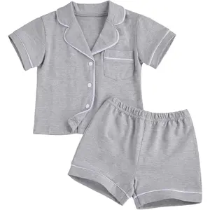 Kids Toddler Baby Girl Boy Summer Two Piece Pajamas Set Button Down Top with Shorts