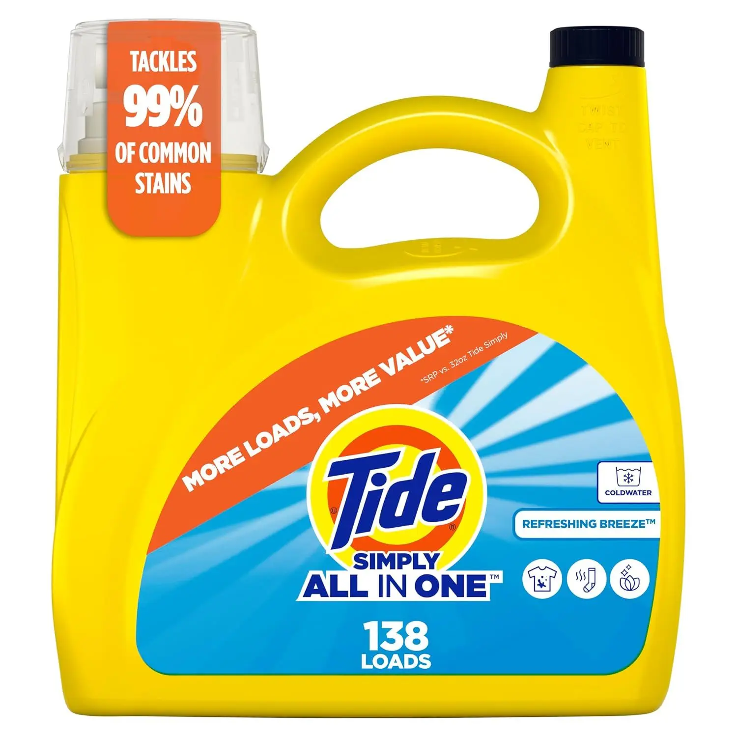 Tide Simply All-In-One Liquid Laundry Detergent, Berry Blossom Scent, 89 Loads, 112 fl oz