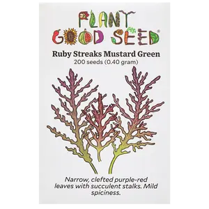 Ruby Streaks Mustard Seeds for Planting: Cool Season Vegetable, Cold Hardy Green, Purple Red Leaves Mild Spiciness - 200 Seed Packet / Bulk Pack